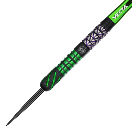Hier sieht man die Winmau Mike Maloney Steeldarts. Die Steeldarts sind für Präzisionswürfe geeignet.
