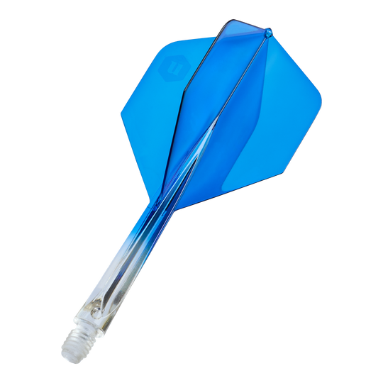 Unicorn Forge Two Tone No2 Standard Flights in Klar Blau, Medium, sind zu sehen. Es sind Ersatz-Flights für Dartpfeile.