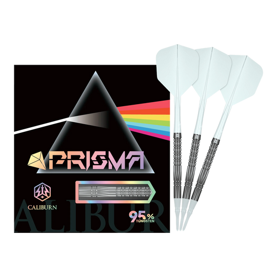 Hier sieht man die Caliburn Prisma P2 Softdarts mit einem Gewicht von 20g. Sie sind ideal für alle, die Wert auf hochwertige Darts legen.
