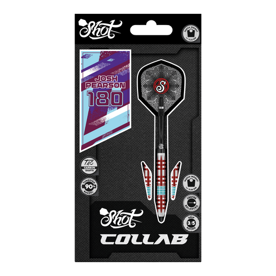 Shot Collab Pro Series Josh Pearson Steeldarts - 23g Auf dem Foto sind die Shot Collab Pro Series Josh Pearson Steeldarts - 23g zu sehen. Sie eignen sich ideal für professionelle Dartspieler.