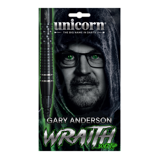 Unicorn Wraith Gary Anderson Phase 6 Soft Darts - 20g Unicorn Wraith Gary Anderson Phase 6 Softdarts mit 20g Gewicht ist auf dem Bild zu sehen. Der Softdart ist detailliert dargestellt.
