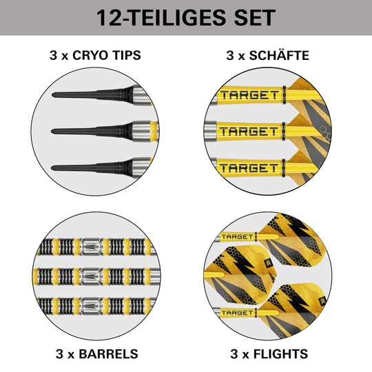 Target Buzz 11 Softdarts Dies ist ein Bild von Target Buzz 11 Softdarts. Es zeigt ein Set Darts für das Softdartspiel.