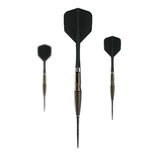 Zu sehen ist ein Set der Caliburn V-Series V1 Steeldarts. Die Steeldarts sind besonders präzise und langlebig.