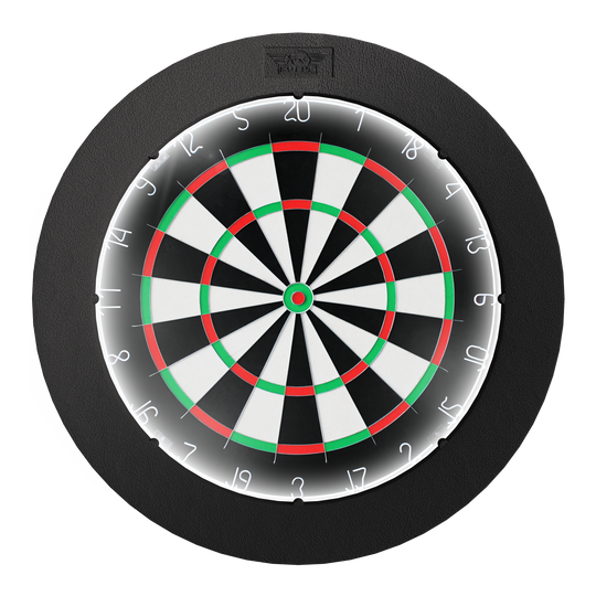 Bulls NL Lumo Light Surround lighting system Das Bild zeigt das Produkt "Bulls NL Lumo Light Surround Beleuchtungssystem", das eine Dartscheibe mit integriertem LED-Licht darstellt. Die Beleuchtung sorgt für eine optimale Ausleuchtung des Spielfelds.
