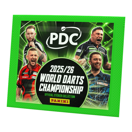 Panini PDC World Darts Championship 2025/26 - Sticker Pack Panini PDC World Darts Championship 2025/26 - Sticker Pack. Die Packung enthält Sticker für das Sammelalbum der Darts-Weltmeisterschaft.