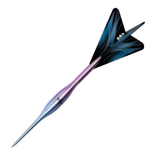 Gezeigt werden Caliburn TTD Complete Titanium T2 Rainbow Steeldarts - 6g. Diese Steeldarts sind aus Titan gefertigt und haben eine regenbogenfarbene Optik.
