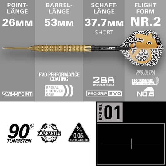 Hier sind die Target Bolide Envy 01 Swiss Point Steeldarts zu sehen. Diese Pfeile überzeugen durch ihr modernes Design und hochwertige Verarbeitung.