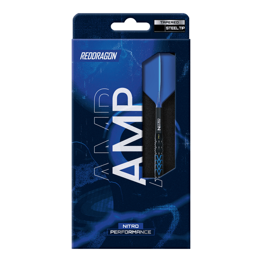 Red Dragon Amp Tapered Steel Darts Zu sehen sind die Red Dragon Amp Tapered Steeldarts. Das Bild zeigt die Darts aus einer anderen Perspektive.
