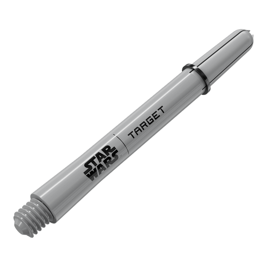 Target Star Wars ProGrip Shafts - Gray Das Bild zeigt ein Dart-Zubehör mit dem Dateinamen 380432_Target_StarWars_ProGrip_Shafts_Grau_Medium_48mm_2. Es handelt sich vermutlich um einen weiteren grauen Medium ProGrip Shaft von Star Wars mit 48mm Länge.