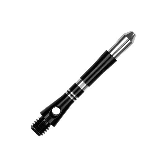 560_Target_Colette_Shafts_Schwarz_35mm_2 Das Bild zeigt einen schwarzen Harrows Colette Shaft für Darts. Der Shaft hat silberne Akzente und ein klassisches, schlankes Design.