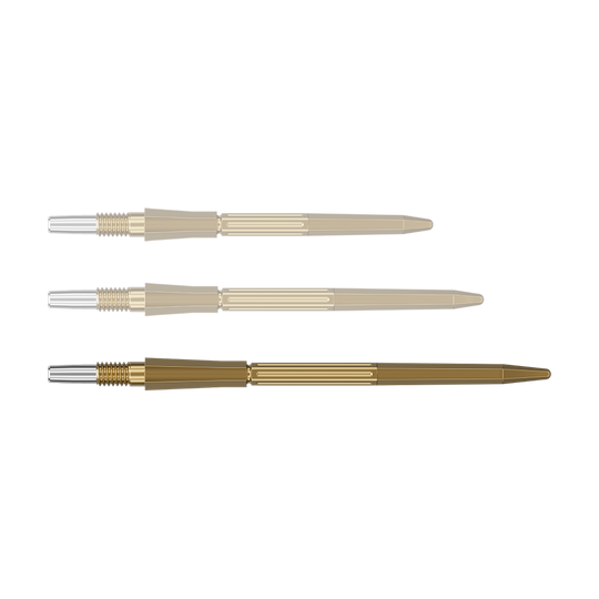 Das Bild zeigt eine goldene Dartspitze in der Länge 42 mm. Die Dartspitze ist von Target Elysian Archetype 43 SwissPoint.