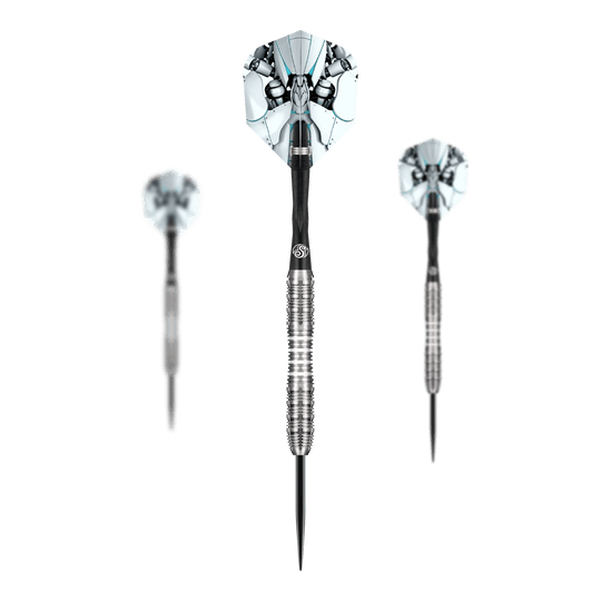 Shot AI Scorpula Steeldarts Das Bild zeigt ein Set der Shot AI Scorpula Steeldarts. Es handelt sich um professionelle Steeldarts für anspruchsvolle Spieler.