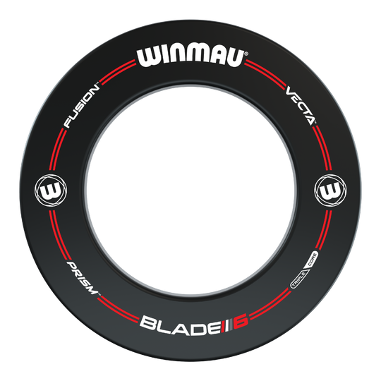 BUNDLE Winmau Plasma LED lighting and surround Das Bild zeigt das Produkt "Winmau Plasma LED Beleuchtung und Surround Bundle". Es handelt sich um einen runden Dartboard-Surround mit LED-Beleuchtung und dem Winmau-Logo.