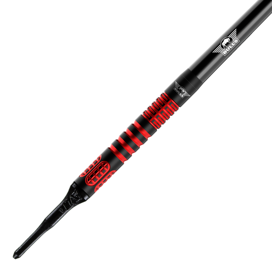 Abgebildet sind Bulls NL Stefan Bellmont 90 Softdarts mit 20 Gramm Gewicht. Sie sind für das Softdartspiel konzipiert.