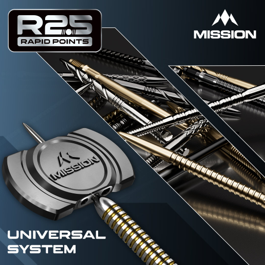 Mission R2.5 Rapid Point DSX Dart Tips - Silver Die Abbildung zeigt die Mission R2.5 Rapid Point GV1 Dartspitzen in Silber. Es sind speziell designte Dartspitzen für Präzision und Haltbarkeit.