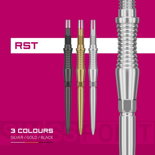 Target Swiss Point Dart Tips Signature RST - Black Zu sehen sind die Target Swiss Point Dartspitzen Signature RST in der Farbe Schwarz. Sie eignen sich optimal für professionelle Dartspieler.