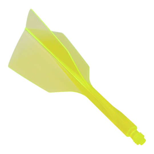 Das Bild zeigt ein Condor Axe 120 Flight-System in Neon-Gelb mit schmalem Design. Es handelt sich um einen einteiligen Dartflug und -schaft.