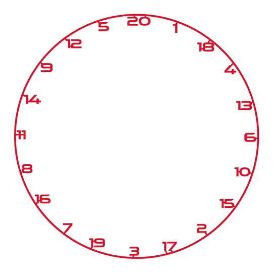 Das Bild zeigt einen roten Zahlenring für ein Dartboard. Der Name der Datei ist BT1000120_Bullet_Dartboard_Zahlenring_Rot_1.