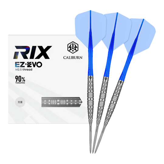 Auf dem Bild ist der Caliburn Rix EZ-EVO R6 Steeldarts vollständig dargestellt. Die Details und das Design sind gut sichtbar.
