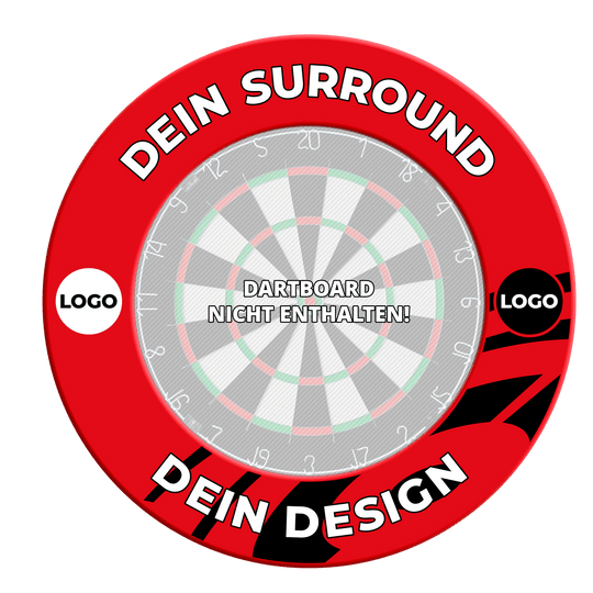 Hier ist ein weiteres rotes Dartboard-Surround abgebildet. Es schützt die Wand und verschönert das Dart-Setup.