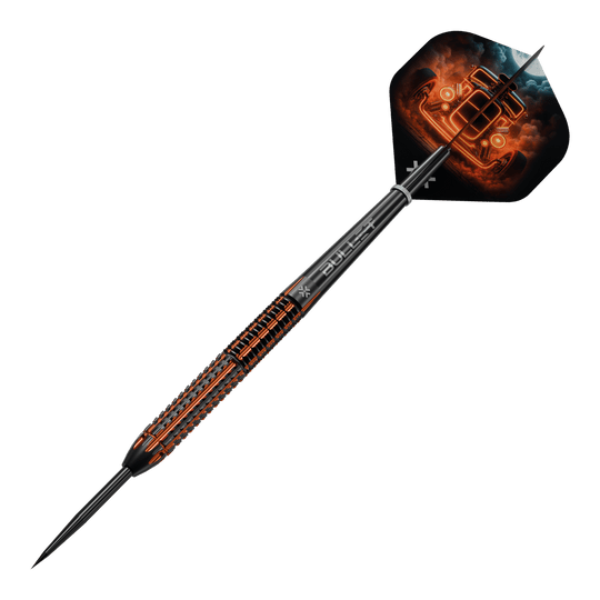 Bullet Hotrod Steel Darts Bullet Hotrod Steeldarts werden abgebildet. Der Fokus liegt auf einem Dartpfeil aus der Produktreihe.