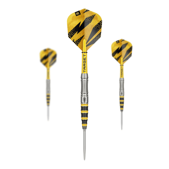 Abgebildet ist das Target Buzz 03 Swiss Points Steeldarts Set. Die Darts sind für das Steeldart-Spiel geeignet.