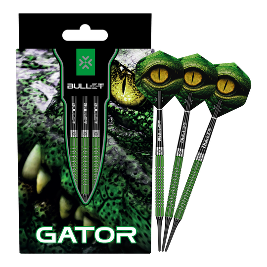 Die Abbildung zeigt das Produkt Bullet Gator Softdarts - 20g. Es handelt sich um ein Set von Softdarts mit einem Gewicht von 20 Gramm.