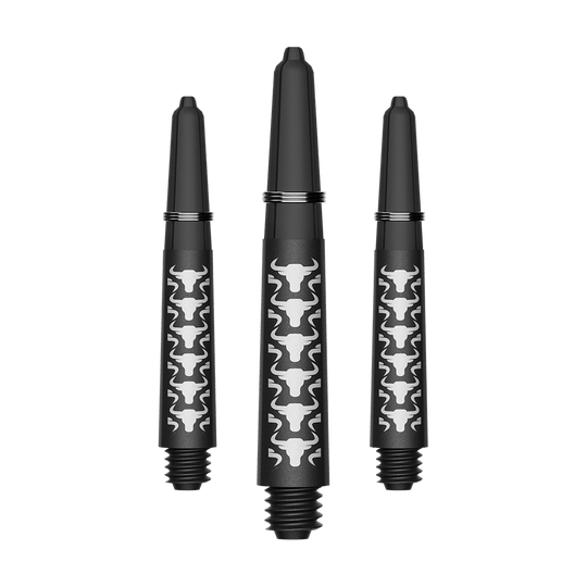 Zu sehen ist ein Set von weißen kurzen Carbon Shafts für Darts. Die Schäfte haben eine Länge von ca. 34 mm und sind aus Kohlefaser.