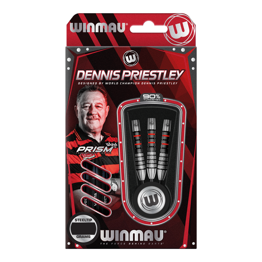 Winmau Dennis Priestley Diamond 3-Zero steel darts Das Bild zeigt die Verpackung der Winmau Dennis Priestley Diamond 3-Zero Steeldarts. In der Packung sind drei hochwertige Steeldarts aus 90% Tungsten zu sehen.
