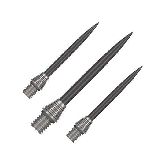 Das Bild stellt die Shot Tactra Conversion Points - 34 mm dar. Diese Spitzen sind ideal zur Umwandlung von Softdarts in Steeldarts.