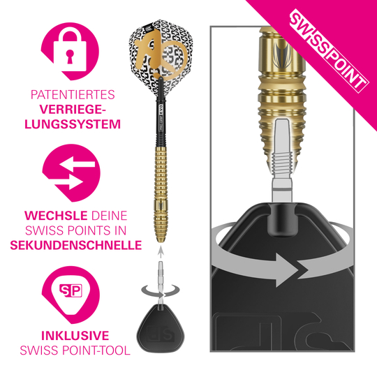 Die Abbildung zeigt die Target Bolide Envy 03 Swiss Point Steeldarts. Dieses Dart-Set steht für innovative Technik und gutes Handling.