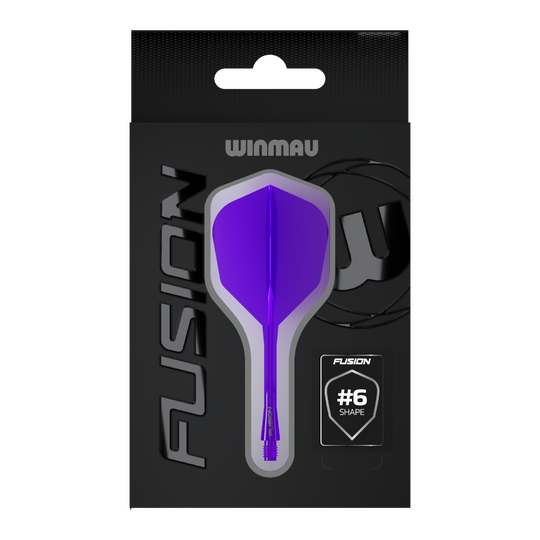 Winmau Fusion Flight Shaft System No6 Purple Zu sehen ist das Winmau Fusion Flight-Shaft-System No6 in Lila. Das Produkt wird für Dartspiele verwendet.