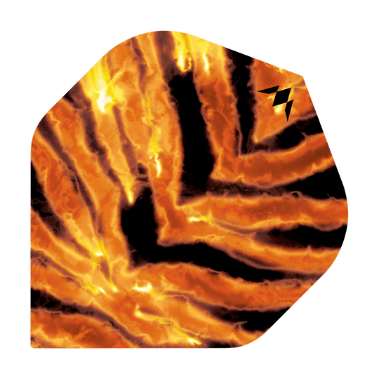 Mission Solo Javan No2 Standard Flights Das Bild zeigt das Produkt "Mission Solo Javan No2 Standard Flights". Das Design ist in leuchtenden Orange- und Schwarztönen gehalten und erinnert an lodernde Flammen oder ein Tiermuster.