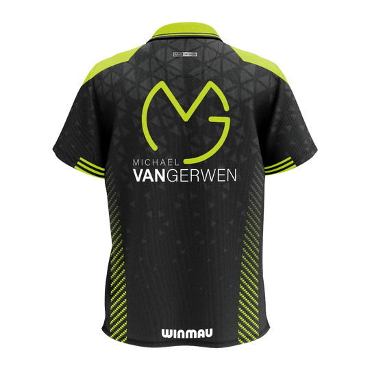 Das Bild zeigt das Winmau Michael Van Gerwen Stage Poloshirt. Es ist ein Poloshirt im Design von Michael Van Gerwen.