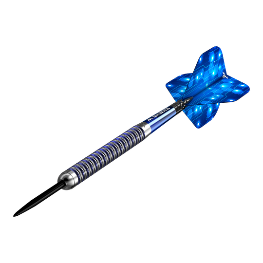 Mission ION Blue Silver Steeldarts werden präsentiert. Die Darts haben ein auffälliges blau-silbernes Design.