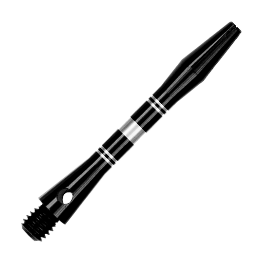 Auf dem Bild sind Aluminium Shafts in Schwarz und Silber zu sehen. Das Produkt wird aus einer anderen Perspektive gezeigt.