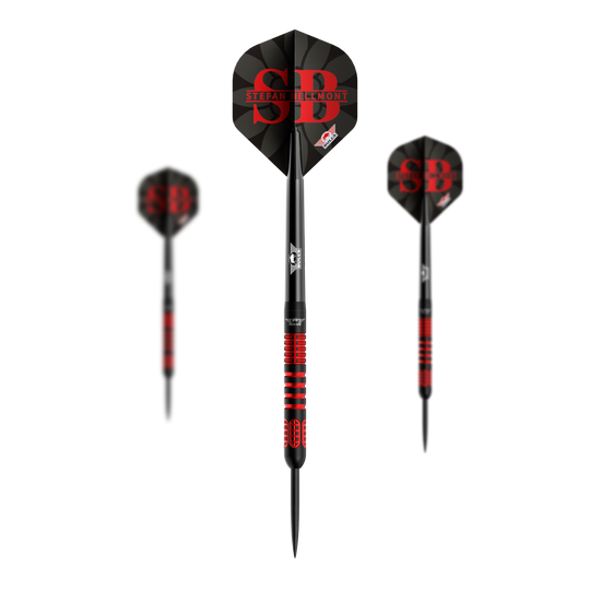 Bulls NL Stefan Bellmont 90 steel darts - 23g Ein Satz Bulls NL Stefan Bellmont 90 Steeldarts mit 23 Gramm ist abgebildet. Die Darts sind speziell für das Steeldartspiel entwickelt.
