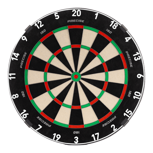 Precise 180 Endorphine Steel Dartboard with Numbered Ring - Classic White Abgebildet ist das Precise 180 Endorphine Steeldartboard mit einem weißen Nummernring. Das Produkt ist speziell für Präzisionswürfe entworfen.
