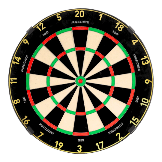 Precise 180 Endorphine Steel Dartboard with Numbered Ring - Gold Auf dem Bild ist das Precise 180 Endorphine Steeldartboard mit Nummernring in Gold dargestellt. Die Scheibe bietet einen edlen Look mit goldenem Zahlenring.