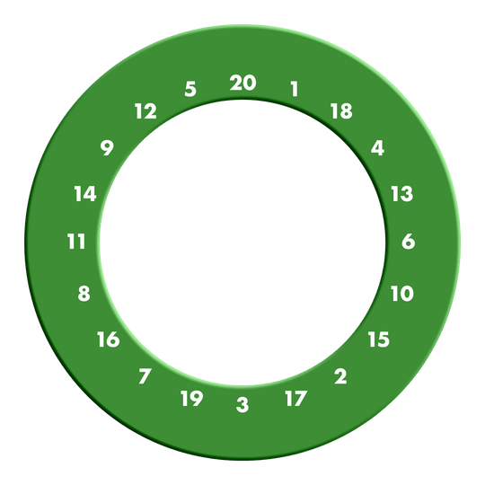 HD Numbers Dartboard Surround - Custom Colors Hier ist ein grünes Dartboard-Surround ohne Logo abgebildet. Es rahmt das Dartboard ein und schützt die Wand.