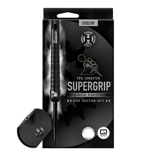 Harrows Supergrip 90 Black Edition Quick Point Steel Darts Harrows Supergrip 90 Black Edition Quick Point Steeldarts sind schwarze Steeldarts mit auffälligem Design. Sie sind ideal für präzises und professionelles Dartspiel.