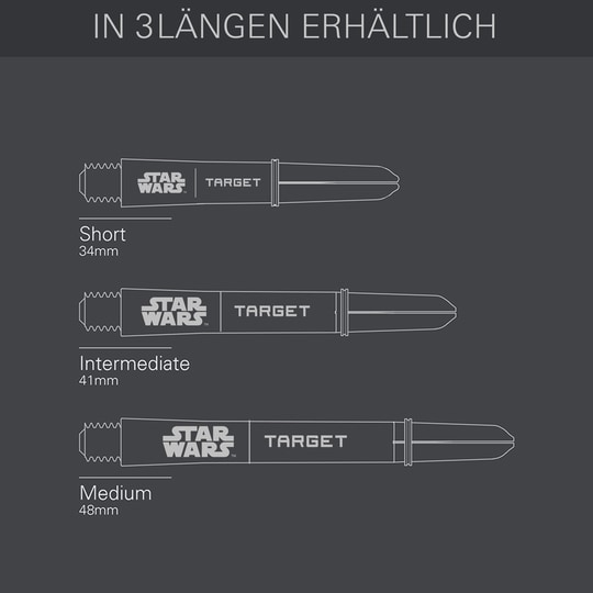 Target Star Wars ProGrip Shafts - Gray Target Star Wars ProGrip Shafts - Grau sind auf diesem Bild zu sehen. Die Dartschäfte sind in grauer Farbe dargestellt.