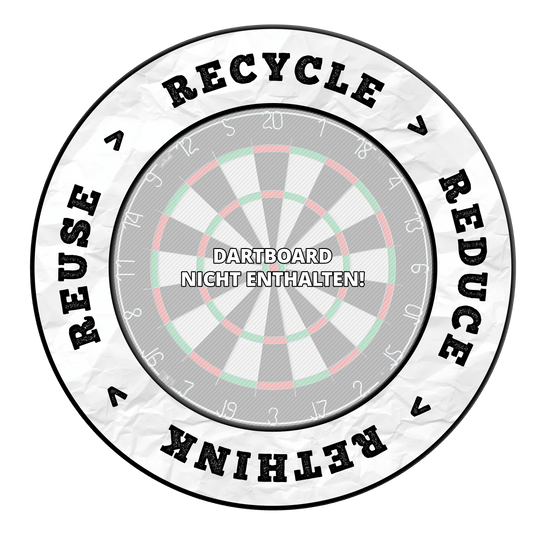 McDart Recycle Reduce Rethink Reuse Dartboard Surround Dieses Bild wird als 'DBS-RRRR1_Surround_Recyle_Reuse_Reduce_Rethink_Schwarz_1' bezeichnet. Es zeigt vermutlich ein schwarzes Produkt, das auf Recycling und Nachhaltigkeit abzielt.