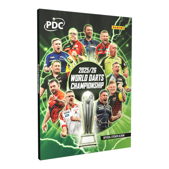 Panini PDC World Darts Championship 2025/26 - Official Sticker Hardcover Collector's Album Das Produkt zeigt das Panini PDC World Darts Championship 2025/26 - Official Sticker Hardcover Sammelalbum. Es ist ein offizielles Sammelalbum für Dart-Sticker.