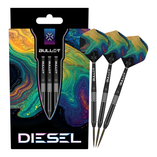 Hier wird das Produkt Bullet Diesel Steeldarts präsentiert. Die Steeldarts sind für den professionellen Dartsport geeignet.