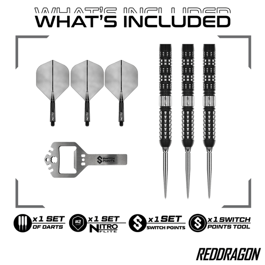 Das Bild zeigt Red Dragon Recon Parallel Steeldarts. Es handelt sich um hochwertige Steeldarts mit einem modernen Design.