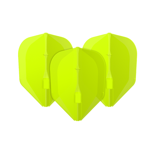 Das Bild zeigt drei neon-gelbe Dartflights. Sie stehen nebeneinander und haben eine klassische Pfeilform.
