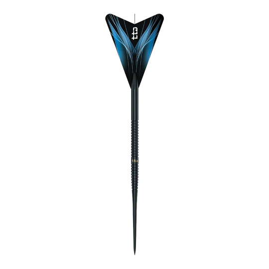 Auf dem Bild befindet sich das Produkt Caliburn TTD Complete Titanium T1 Black Steeldarts - 5g. Das Dart-Set ist in Schwarz gehalten.
