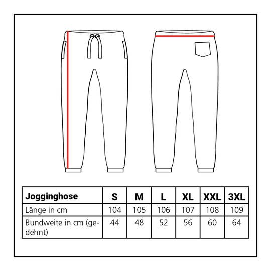 Lion Collection Joggers Abgebildet ist die Größentabelle für die Löwen Kollektion Jogger. Die Tabelle hilft bei der Auswahl der passenden Größe.