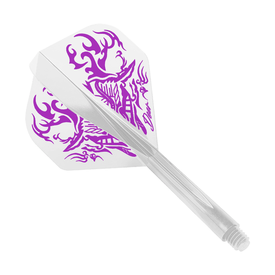 Das Bild zeigt das Produkt "Condor AXE Deer Clear Flight-System Standard". Es handelt sich um einen weißen Dartflight mit lila Hirsch-Design.